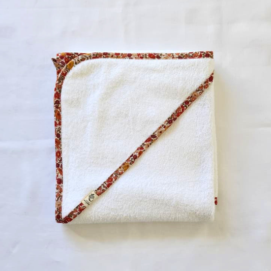 Little Acorn Hooded Baby Bath Towel with 'Poppy Forest' Rust Binding