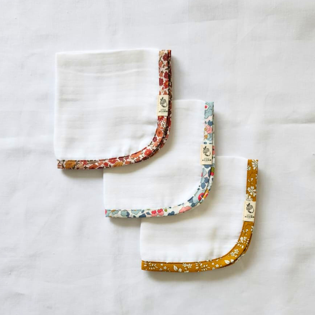Little Acorn Baby Muslin with Custom Liberty Binding - 70x80cm
