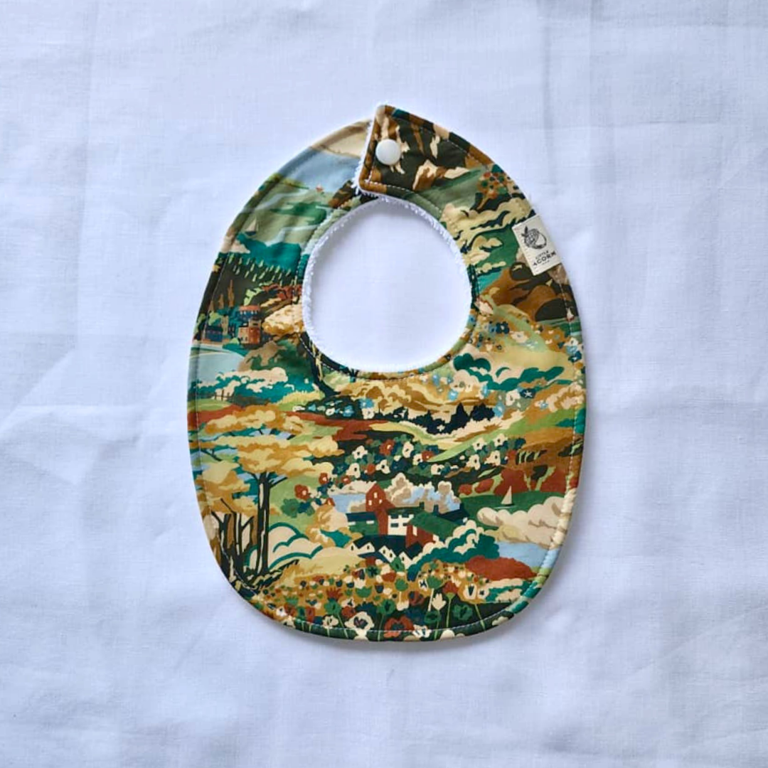 Little Acorn Liberty Bib 'Coastal Landscape' - Green