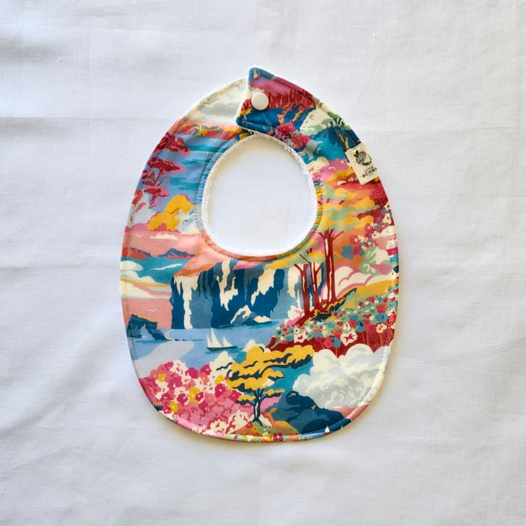 Little Acorn Liberty Bib 'Coastal Landscape' - Pink