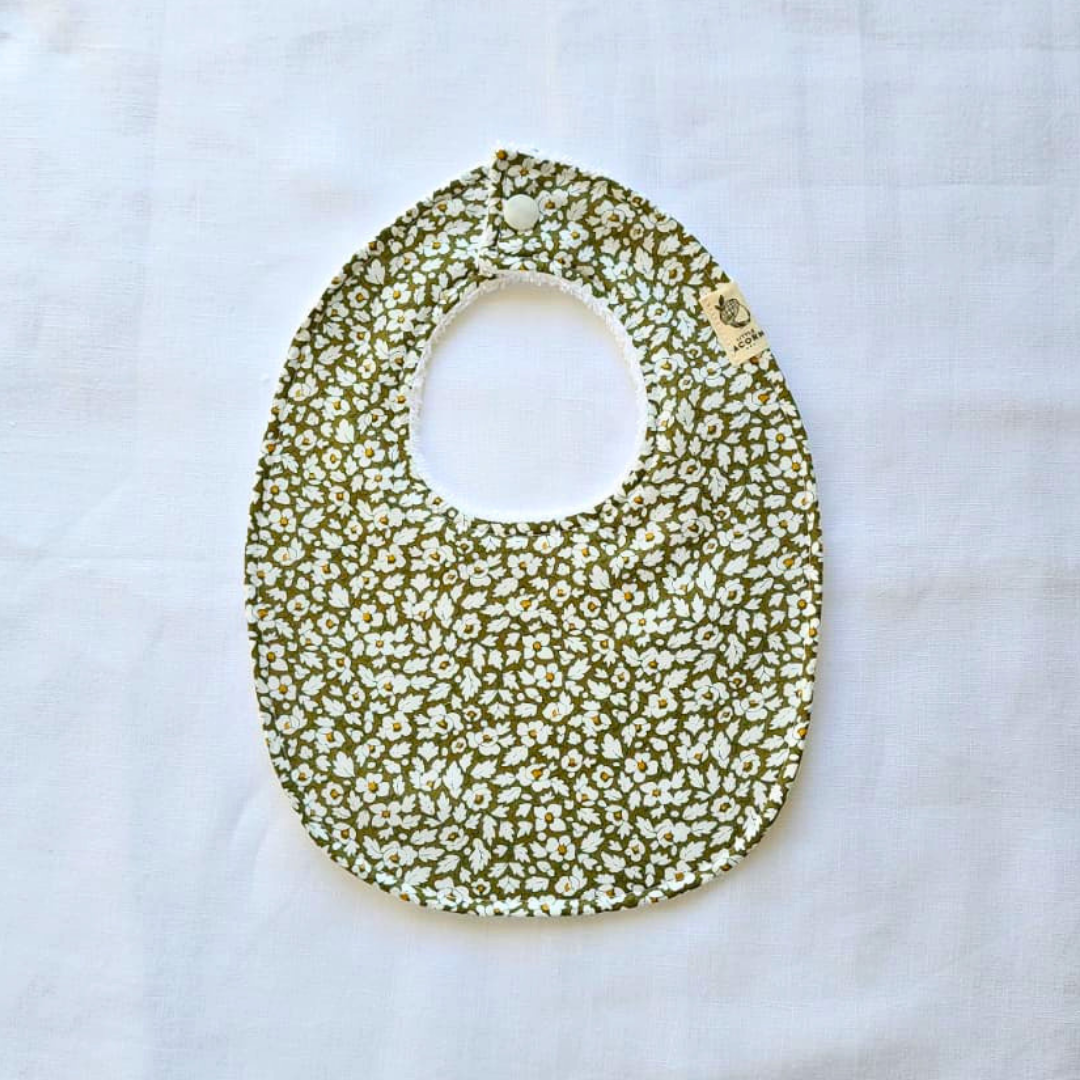 Little Acorn Liberty Bib 'Feather Fields' - Olive