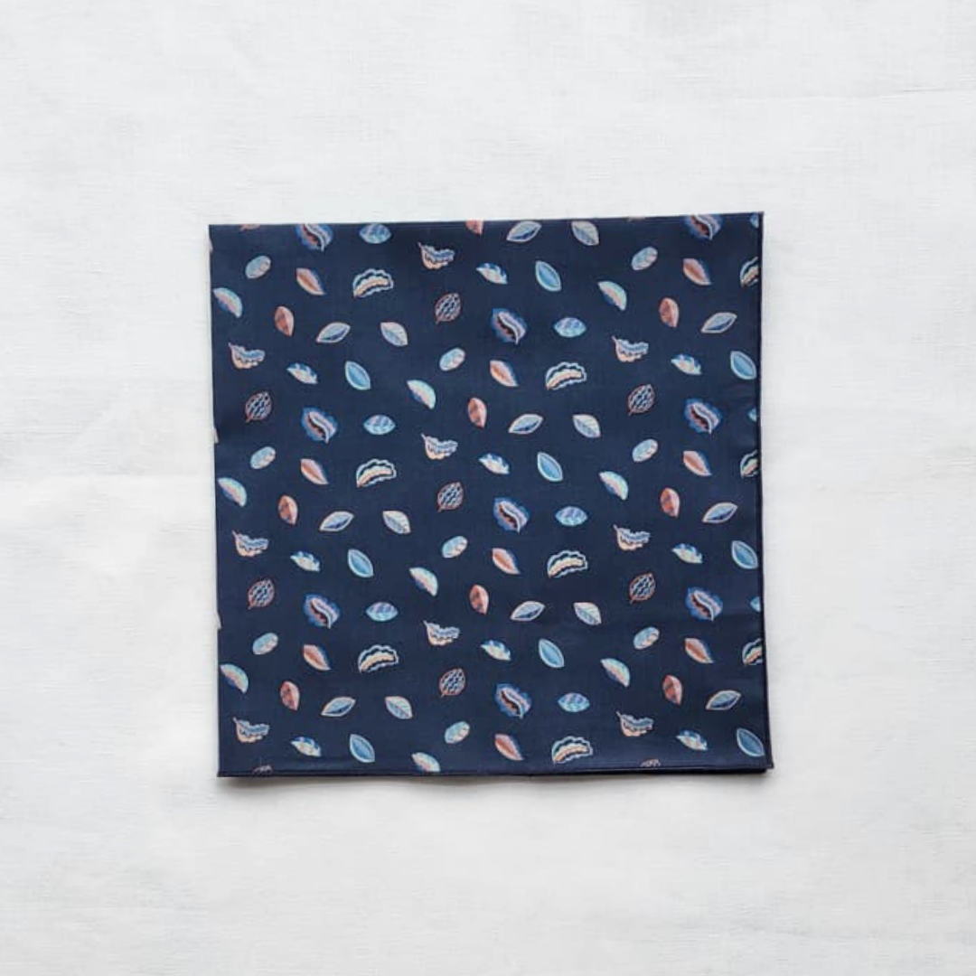Little Acorn Mens Liberty Hanky 'Little Leaf' - Navy
