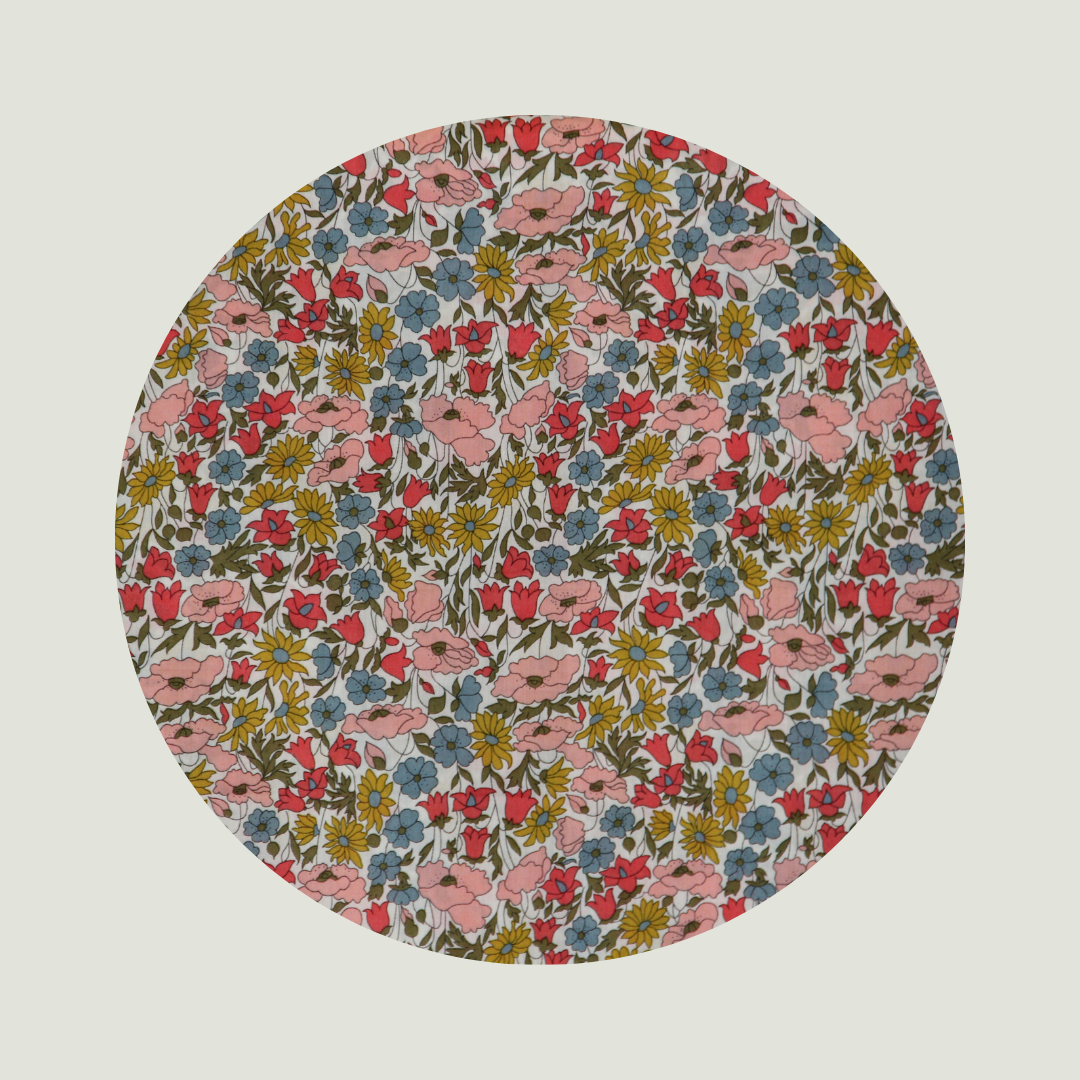 Little Acorn Liberty Square Scarf 'Poppy & Daisy' - Salmon/Mustard