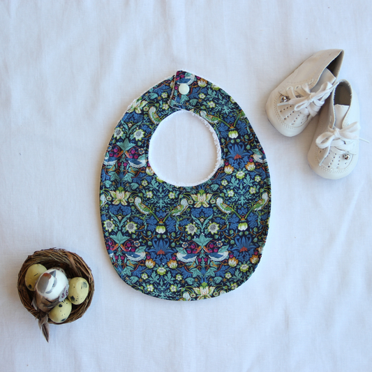 Little Acorn Liberty Bib 'Strawberry Thief' - Navy/Lime