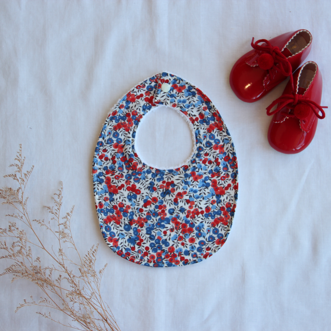 Little Acorn Liberty Bib 'Wiltshire' - Red/Royal Blue