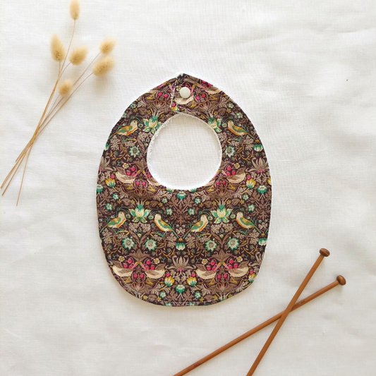 Little Acorn Liberty Bib 'Strawberry Thief' - Brown