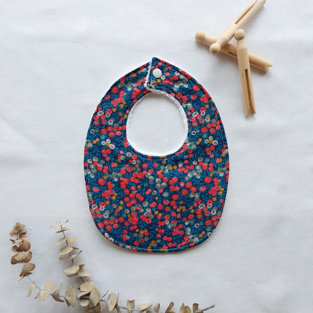 Little Acorn Liberty Bib 'Wiltshire' - Navy/Red