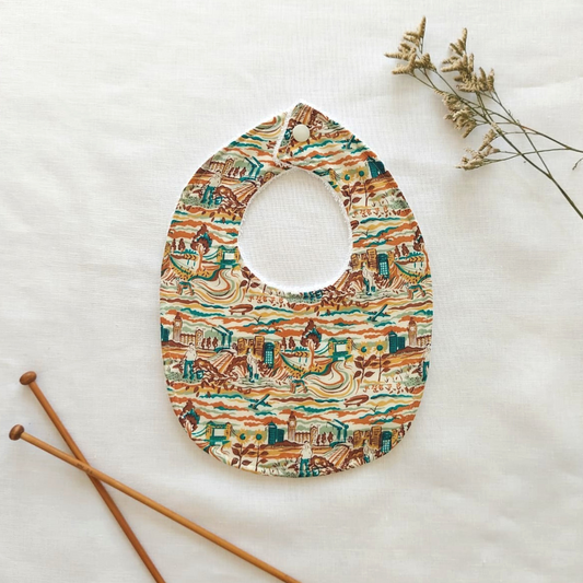 Little Acorn Liberty Bib 'Richard & Lyla' - Rust/Bottle