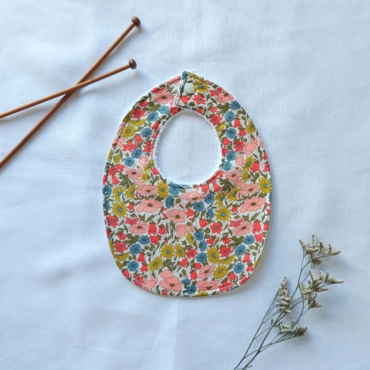 Little Acorn Liberty Bib 'Poppy & Daisy' - Salmon/Mustard